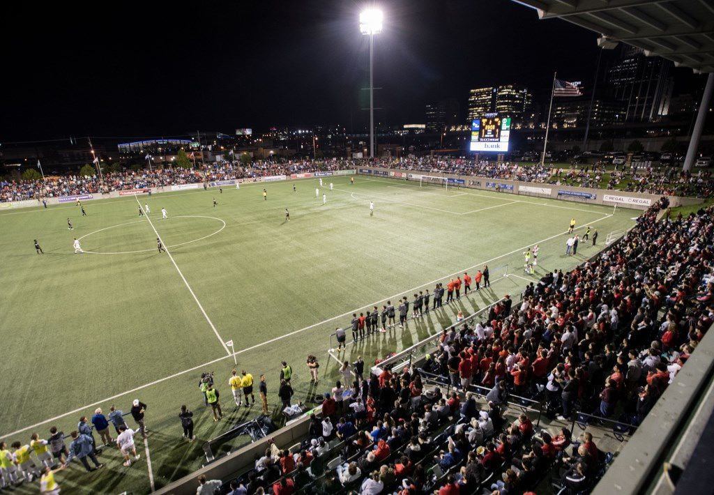 Creighton's stadium, with a capacity for over 7000 spectators, during a college soccer match.