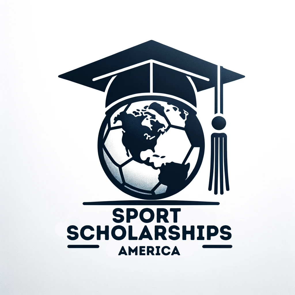 Logo for Sport Scholarships America, som viser sportsutstyr og en eksamenskappe, symboliserer fokuset på idrettsstipender for studentutøvere.